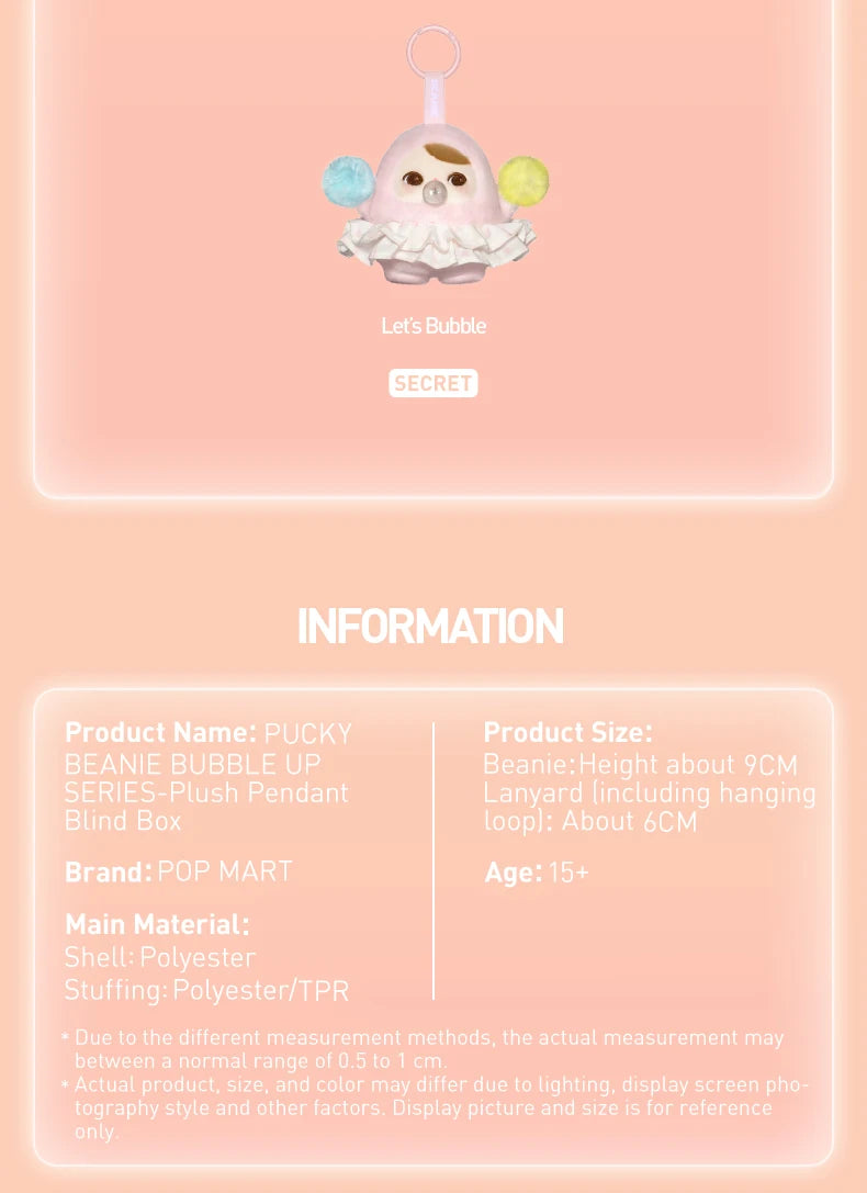 POP MART PUCKY BEANIE BUBBLE UP SERIES Pendant Trendy Blind Box Q Version Model Dolls Cartoon Decor Toys Kawaii Birthday Gift