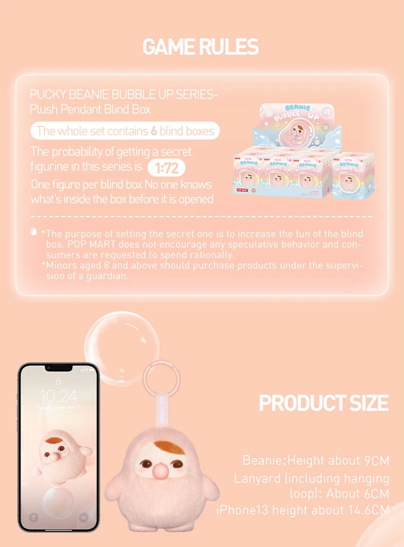 POP MART PUCKY BEANIE BUBBLE UP SERIES Pendant Trendy Blind Box Q Version Model Dolls Cartoon Decor Toys Kawaii Birthday Gift