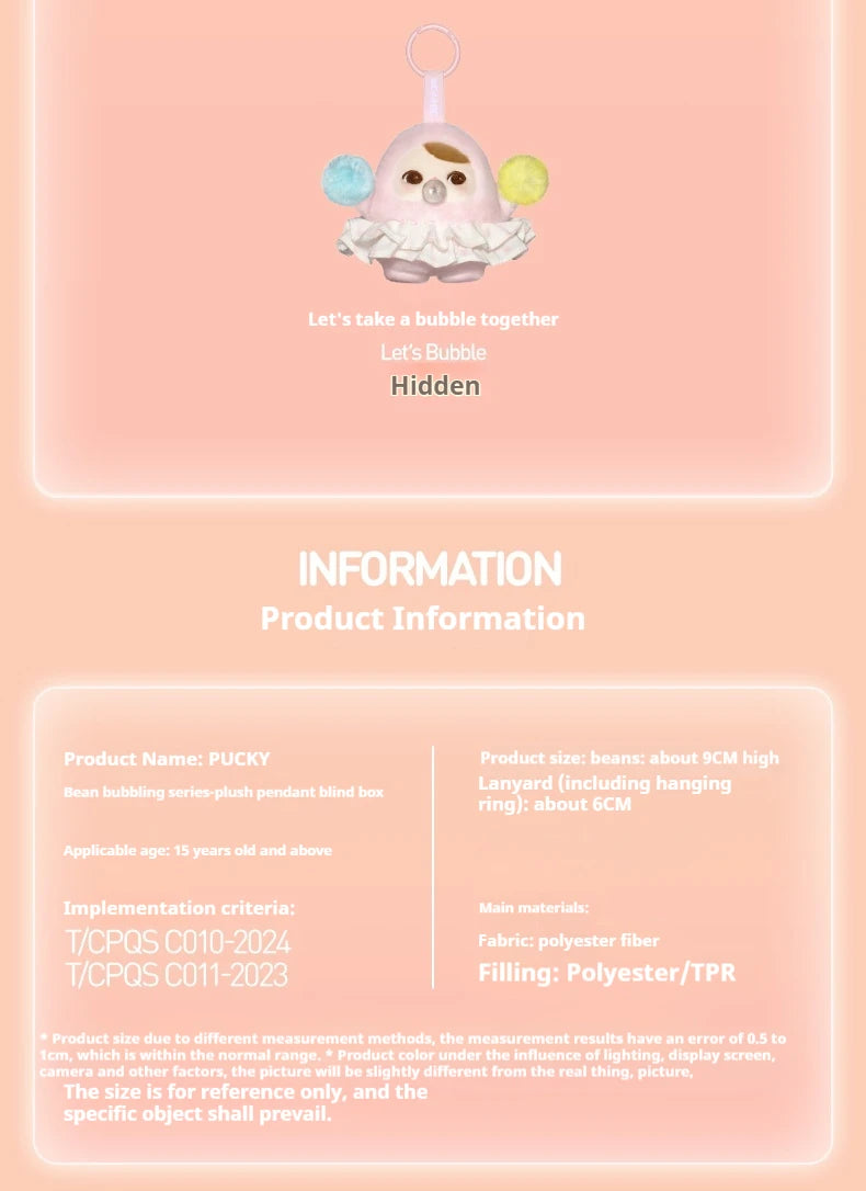 Genuine POP MART Pucky Bean Bubble Up Series Pendant Blind Box Trendy Toy Bag Pendant Decoration Cute Friends Gift Companion
